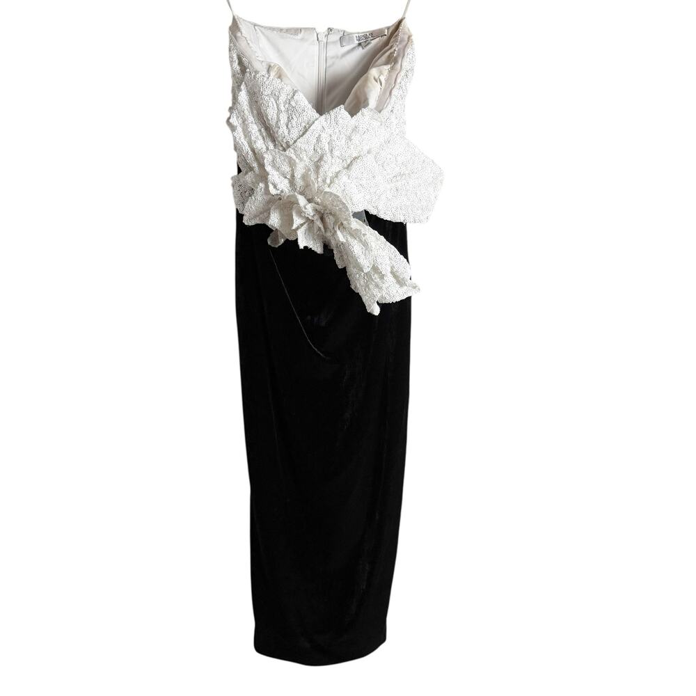 Badgley Mischka White Rose Black Velvet Two-Tone Strapless Cocktail Dress 0 - Picture 6 of 13